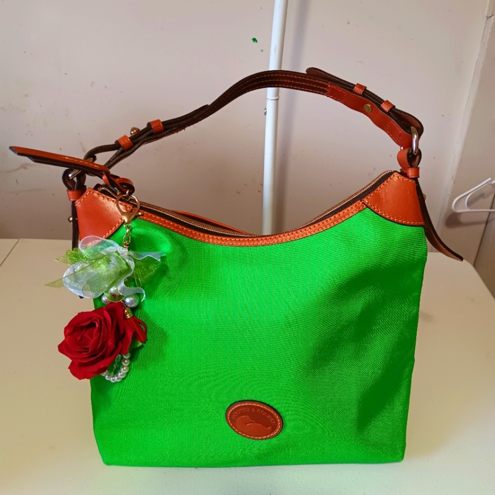 Dooney & Bourke Vibrant Green and Tan Hobo Bag